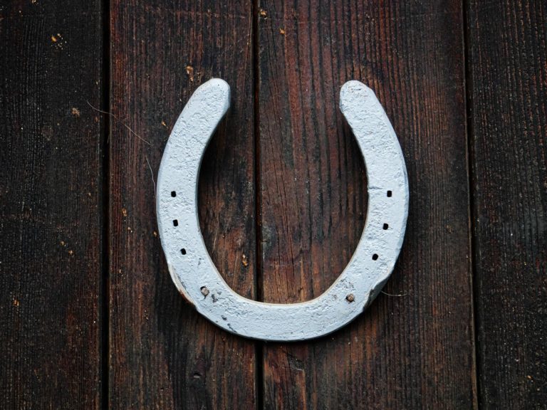 horse shoe hanging open end up on a door for good luck